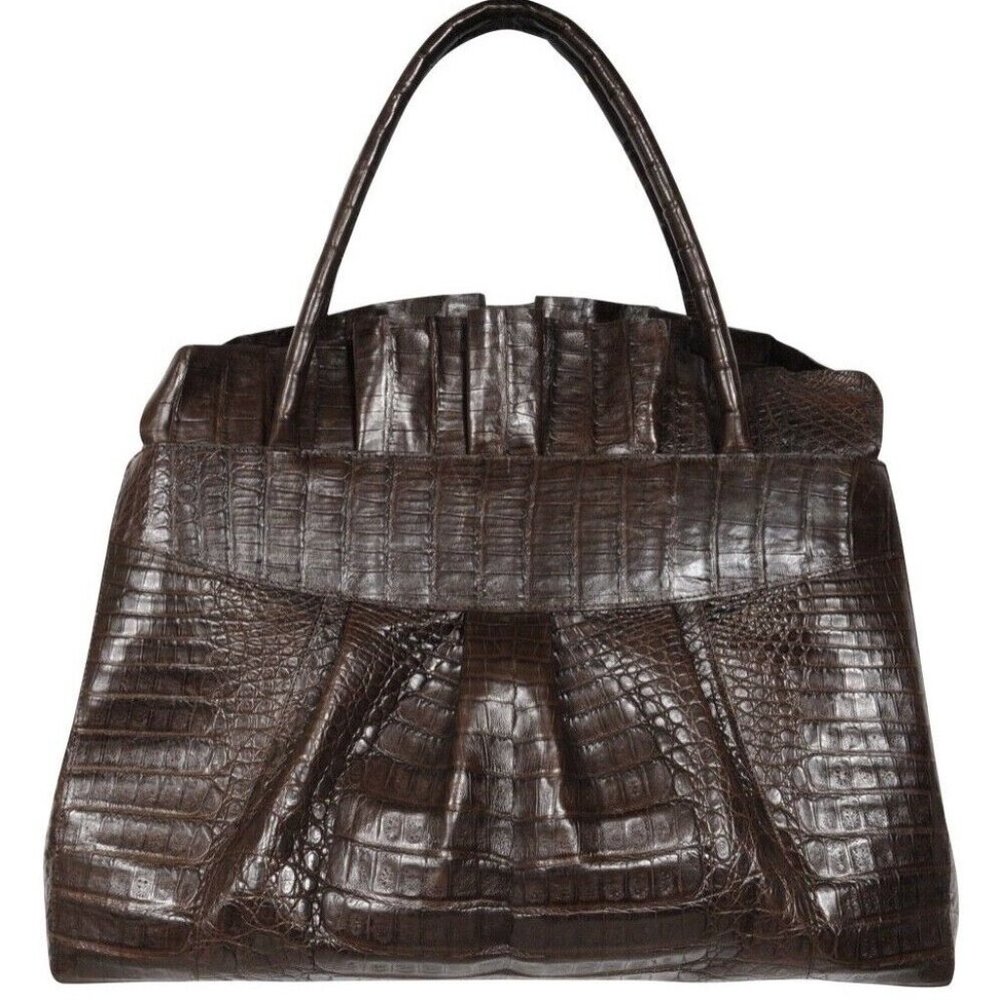 Nancy Gonzalez Womens Brown Crocodile Crossbody Handbag Purse